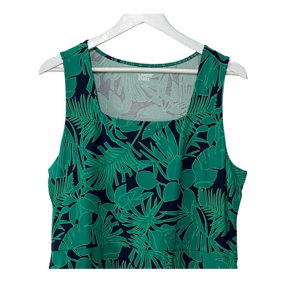 Lands' End Wmns Large 14-16 Cotton Stretch Tropical Print Maxi Dress Green Navy - Picture 5 of 12